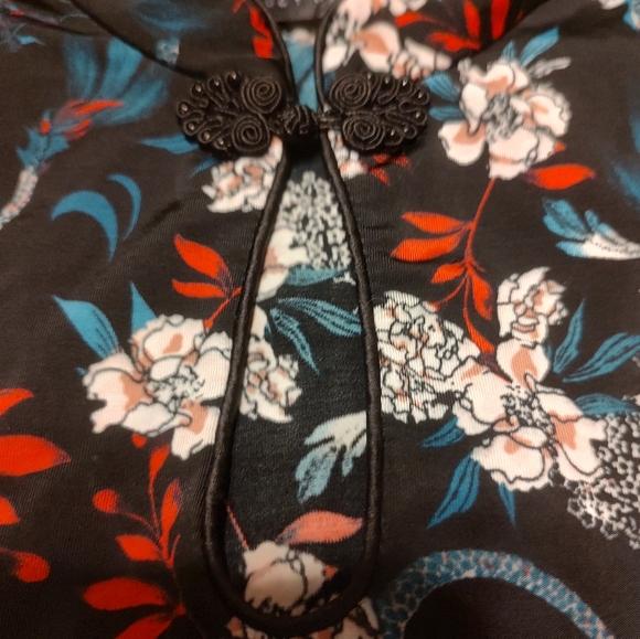 🍒 Exquisite Asian Inspired Floral Keyhole Mandarin Collar Dress Top - LJ - Picture 10 of 15